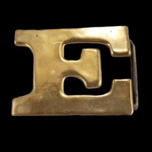 Vintage Brass Letter E Belt Buckle Monogram Initial Heavy Duty Mens Accessory